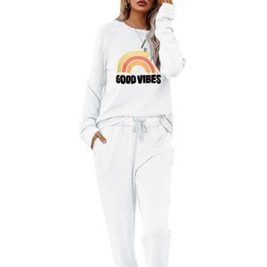 "GOOD VIBES" Printed Graphic Relaxed Fit Loungewear/Sweatshirt and PantsSet NWT